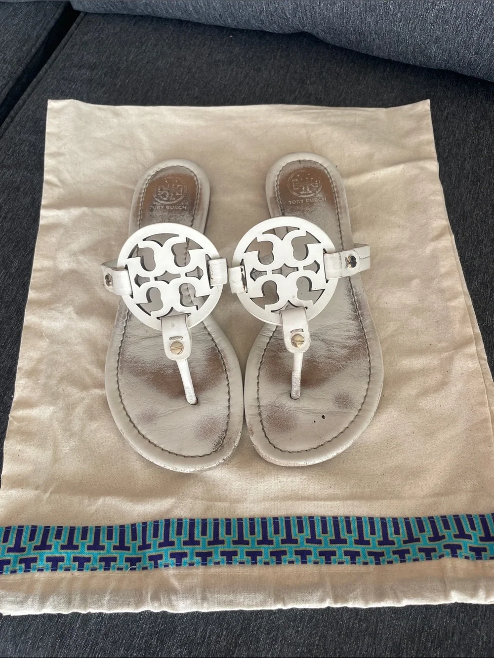 Tory Burch Miller White leather flats sandals slides US 7
